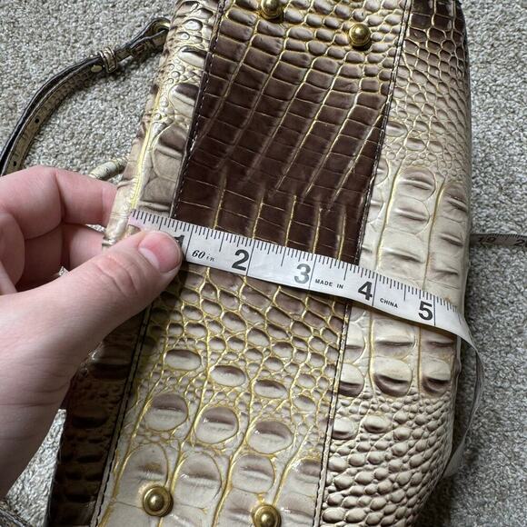Brahmin Embossed Alligator Brown & Cream w/ Gold Tone Hardware Satchel Crossbody - Picture 10 of 10